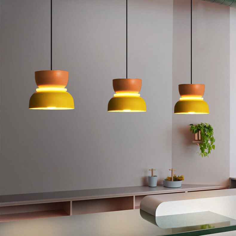 Colourful LED pendant light with layered hanging shades