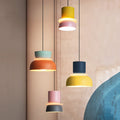 Colourful LED pendant light with layered hanging shades