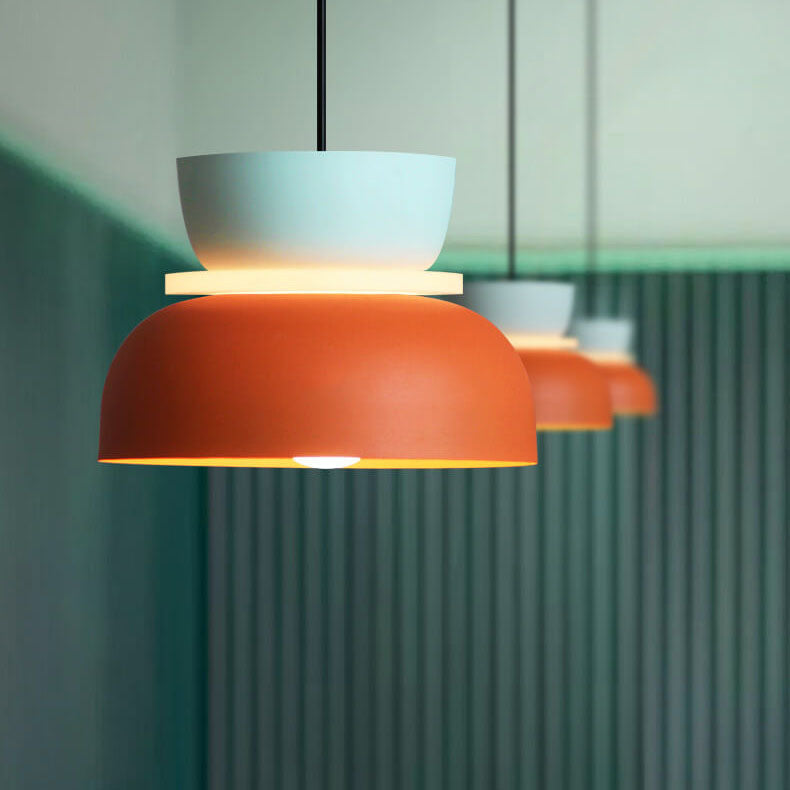 Colourful LED pendant light with layered hanging shades