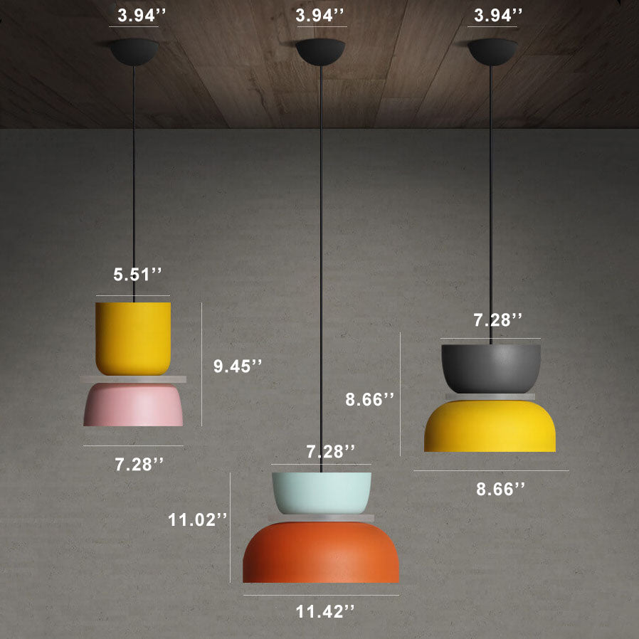 Colourful LED pendant light with layered hanging shades