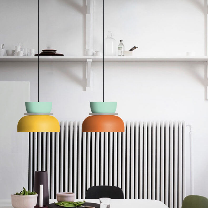 Colourful LED pendant light with layered hanging shades