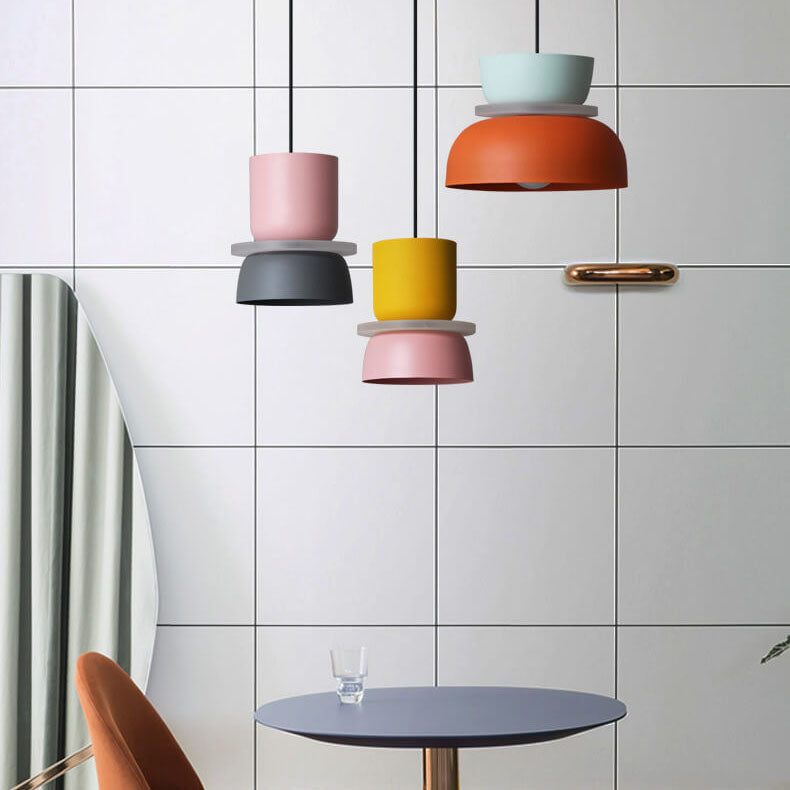 Colourful LED pendant light with layered hanging shades