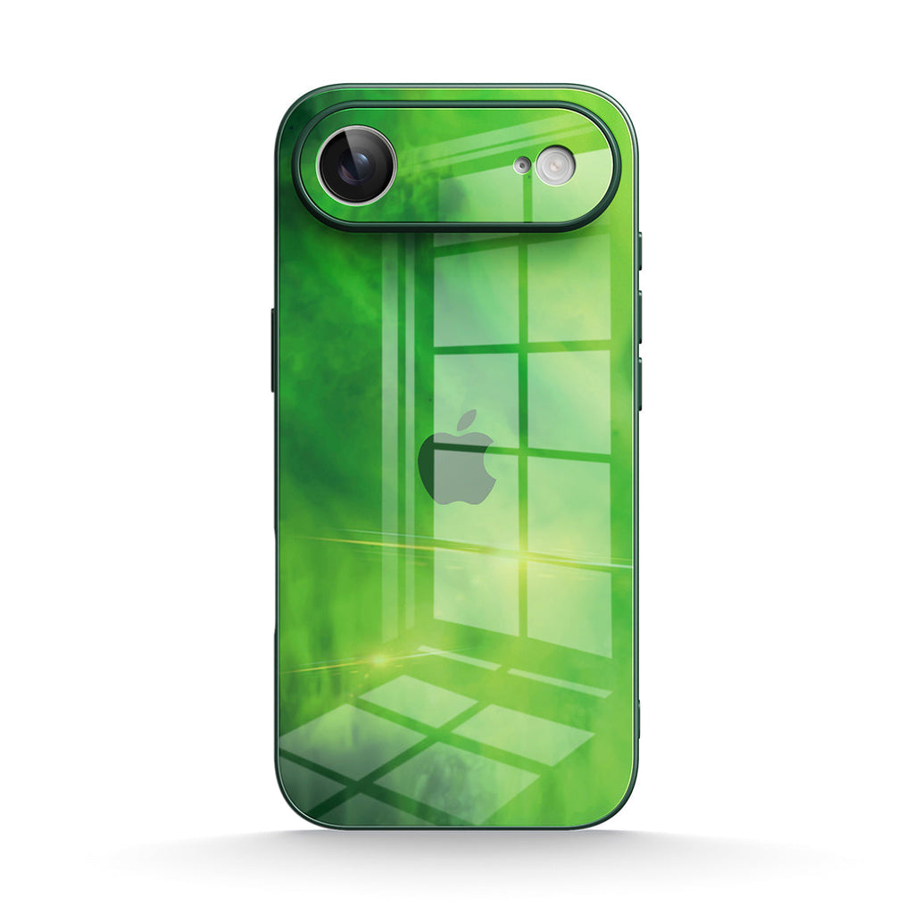 Green translucent geometric glass case for iPhone with camera cutout
