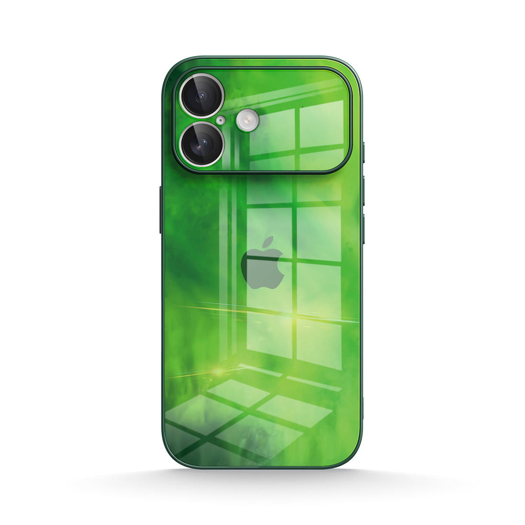 Green translucent geometric glass case for iPhone with camera cutout