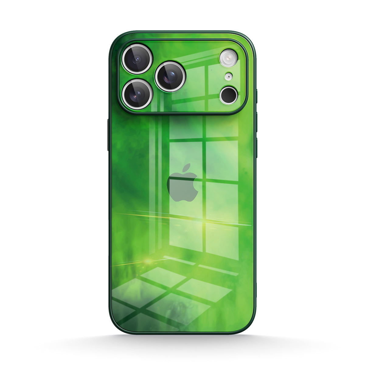 Green translucent geometric glass case for iPhone with camera cutout