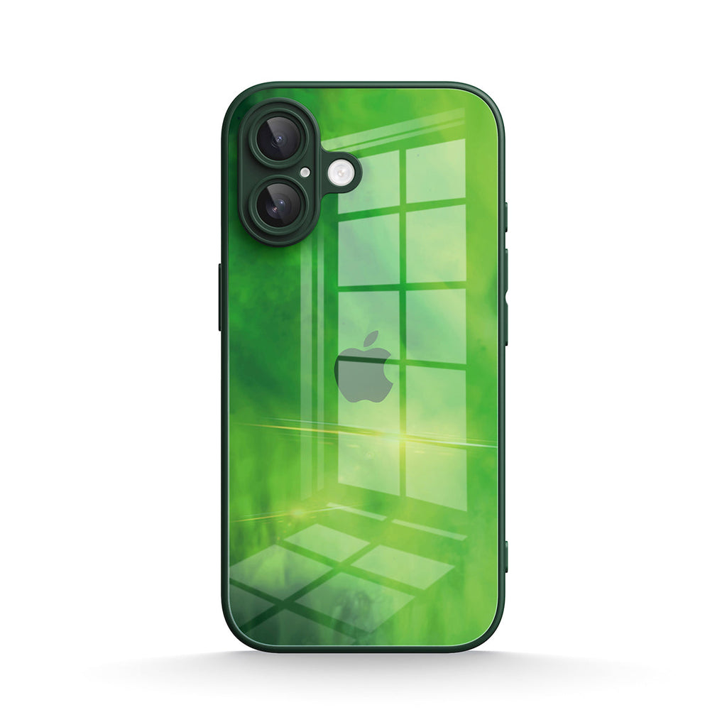 Green translucent geometric glass case for iPhone with camera cutout