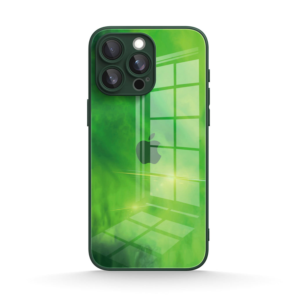 Green translucent geometric glass case for iPhone with camera cutout