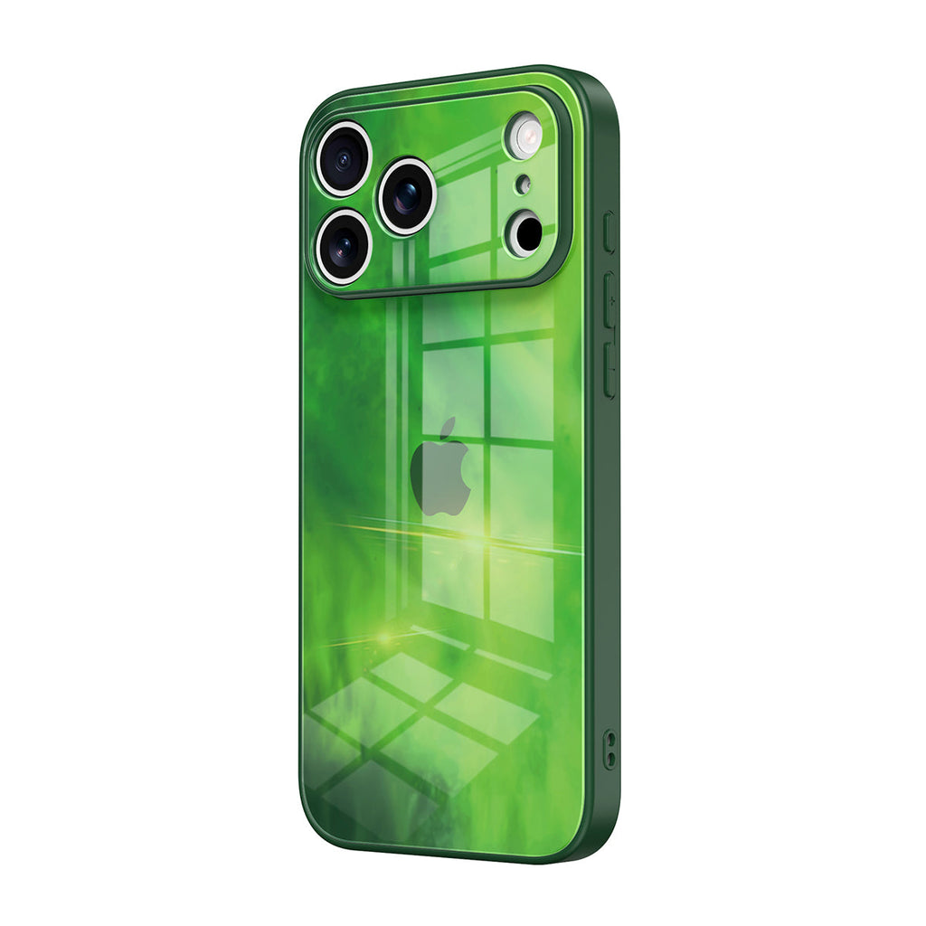 Green translucent geometric glass case for iPhone with camera cutout