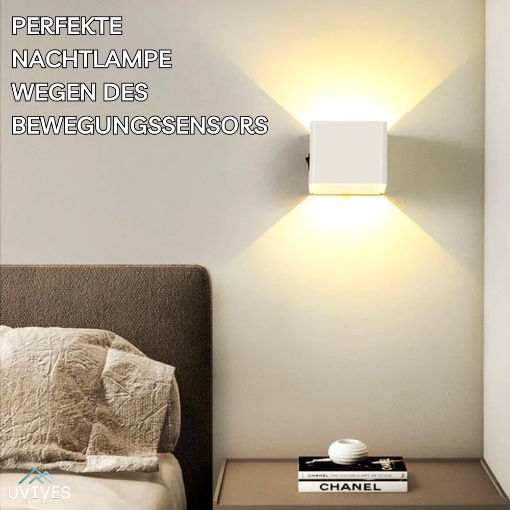 Wireless rectangular wall light with motion sensor and up and down illumination