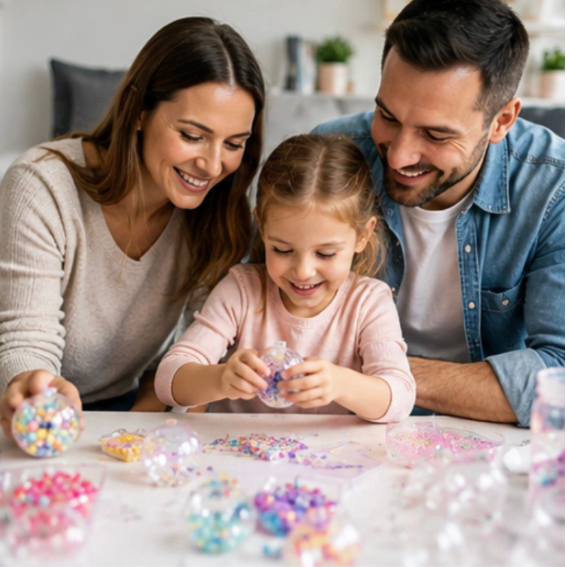 DIY squishy making kit with clear spheres and colourful beads