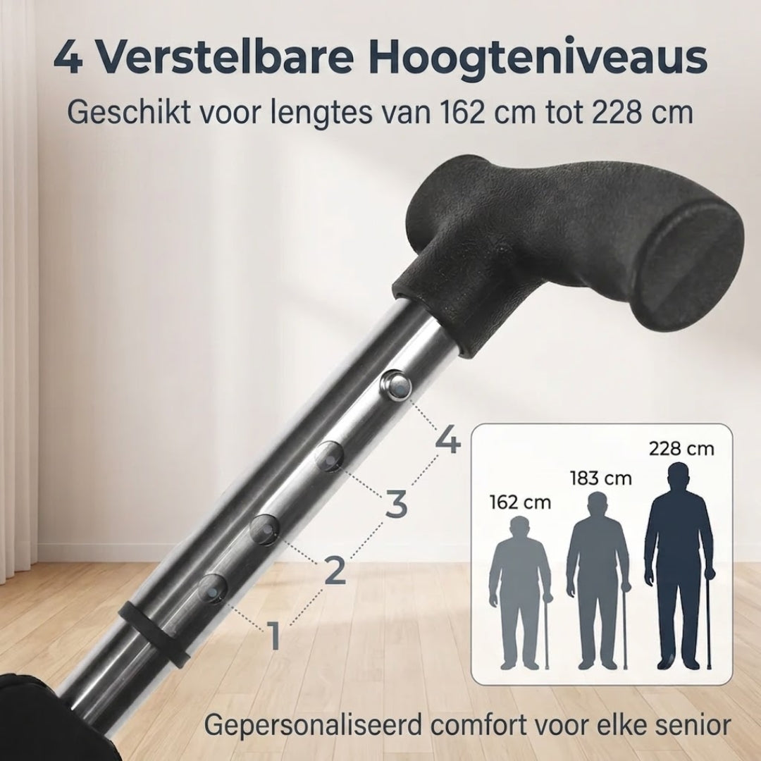 Folding walking cane with built-in seat and rubber feet