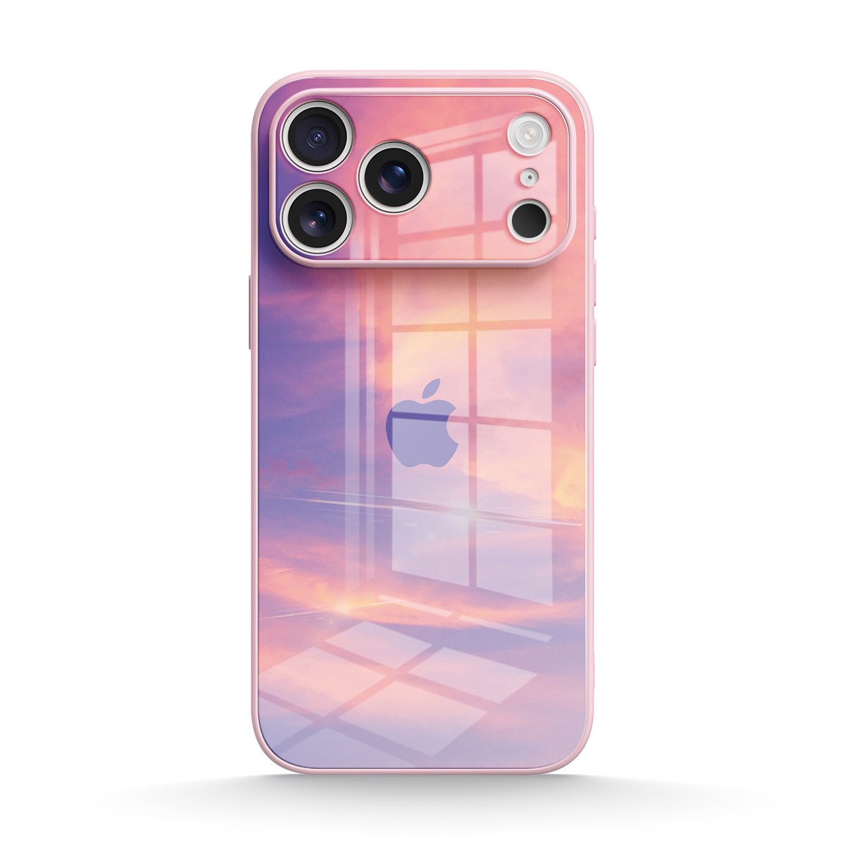 Pink translucent iPhone case with sunset window design