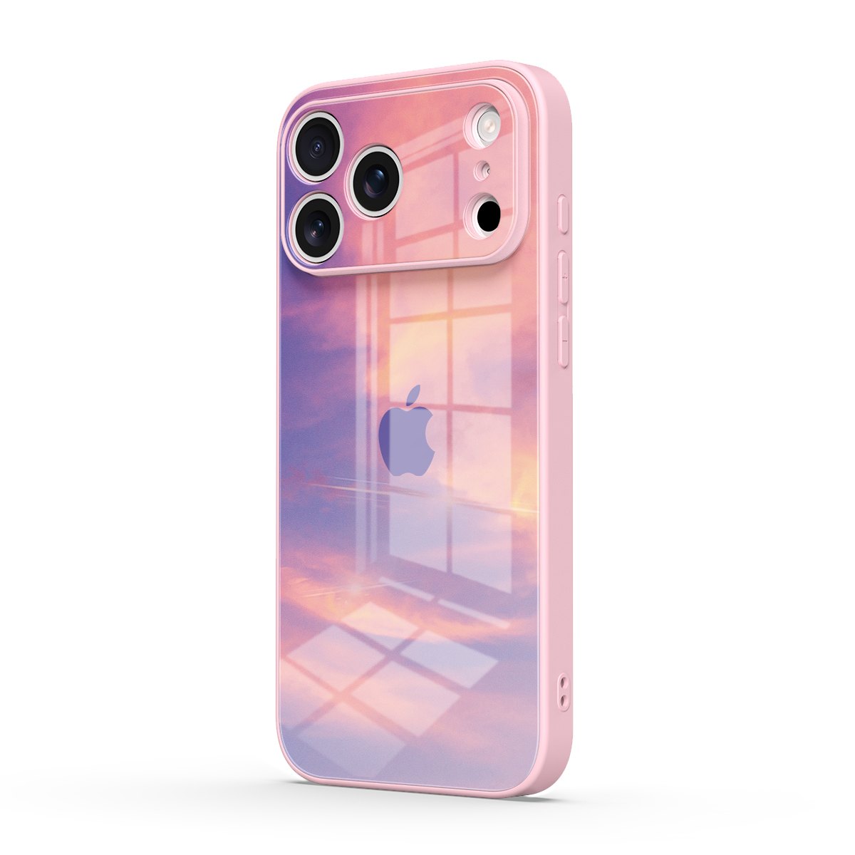Pink translucent iPhone case with sunset window design