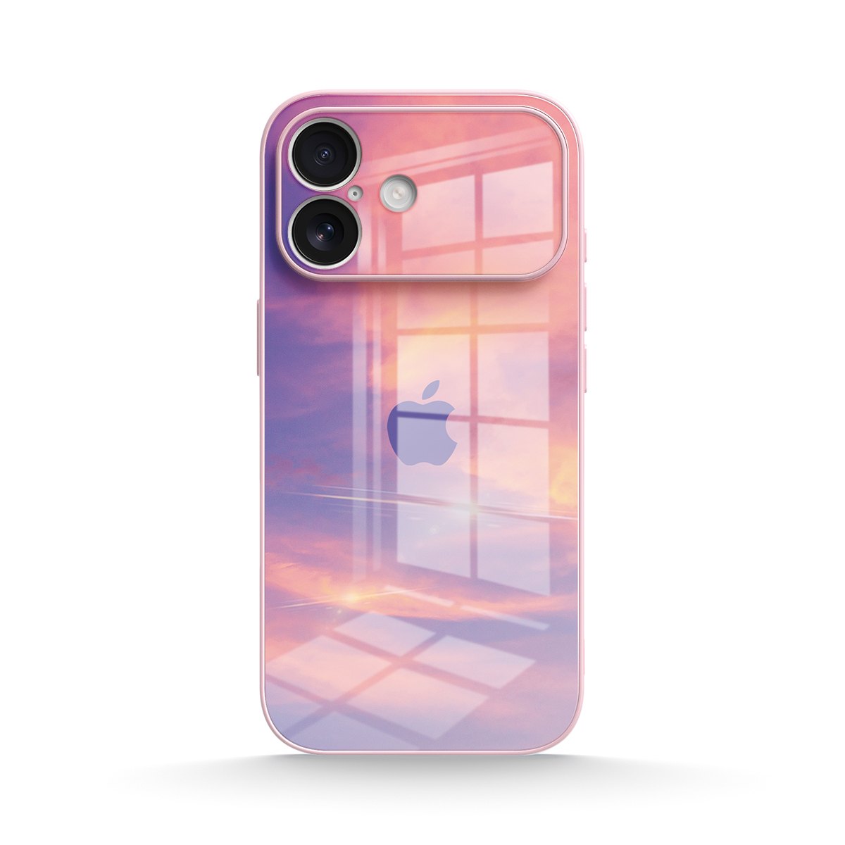 Pink translucent iPhone case with sunset window design