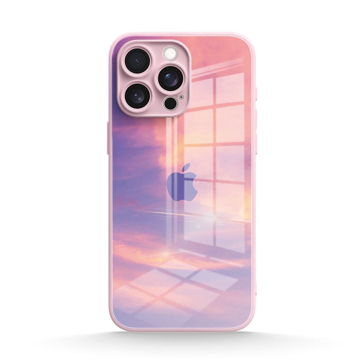 Pink translucent iPhone case with sunset window design