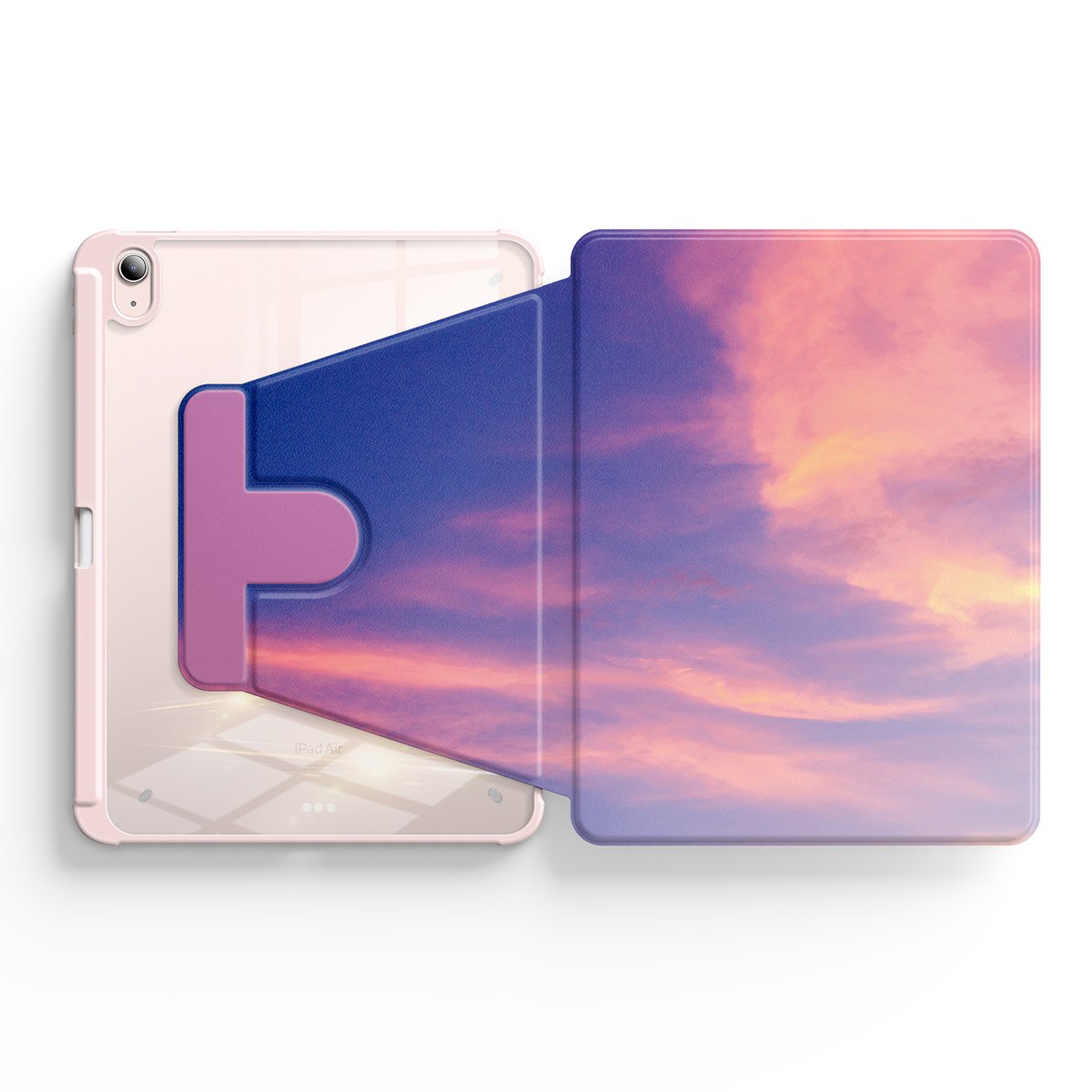 iPad case with clear shell and abstract sunset folio cover