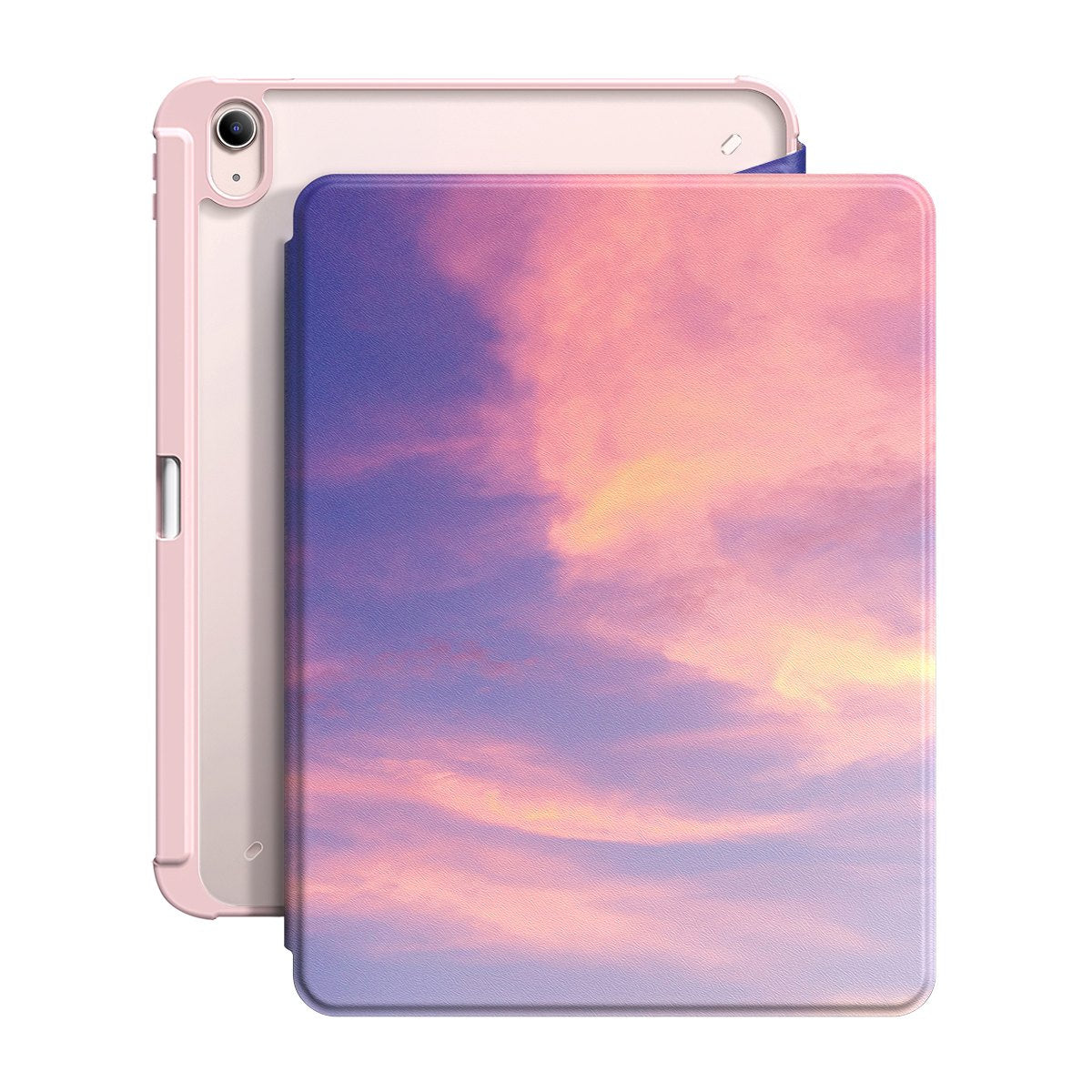 iPad case with clear shell and abstract sunset folio cover