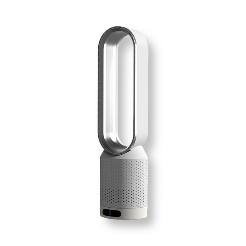Bladeless tower fan with oval air outlet and cylindrical base