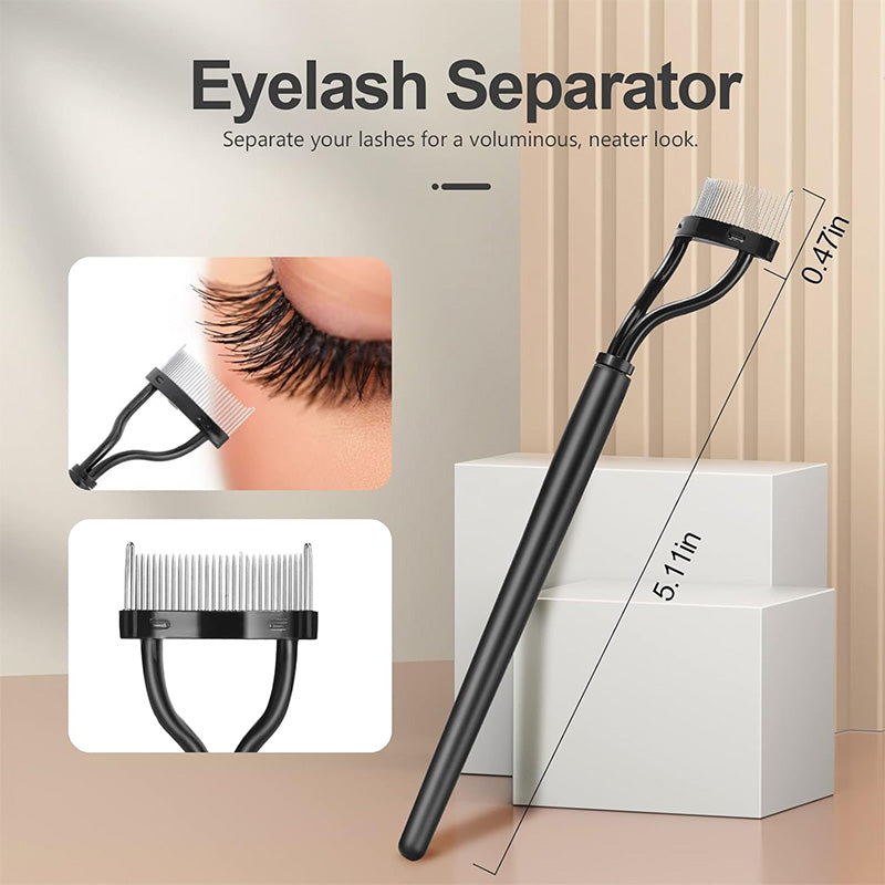 Black dual-ended lash and brow brush with spoolie and angled makeup brush