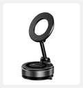 Black foldable magnetic phone holder with rotating ring and round base