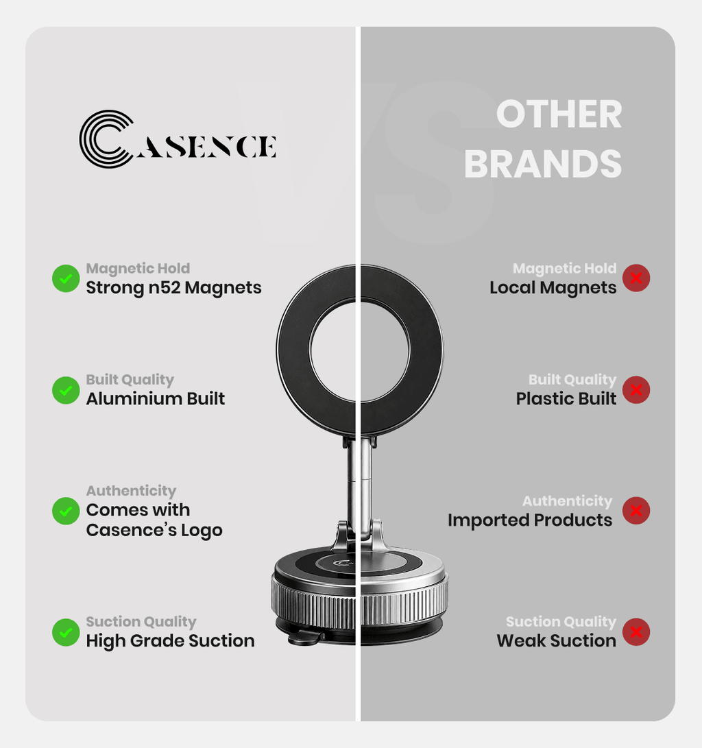 Black foldable magnetic phone holder with rotating ring and round base