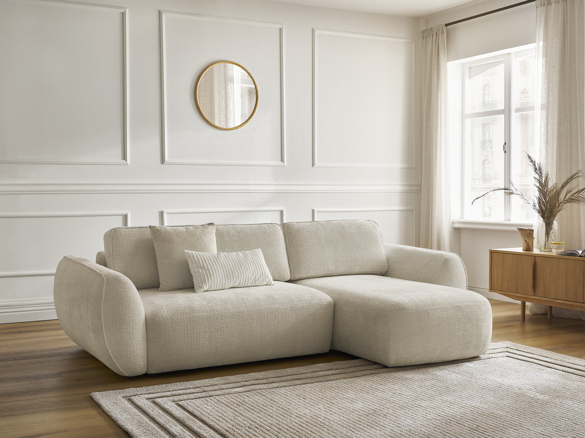 L-shaped convertible corner sofa with textured upholstery and cushioned chaise