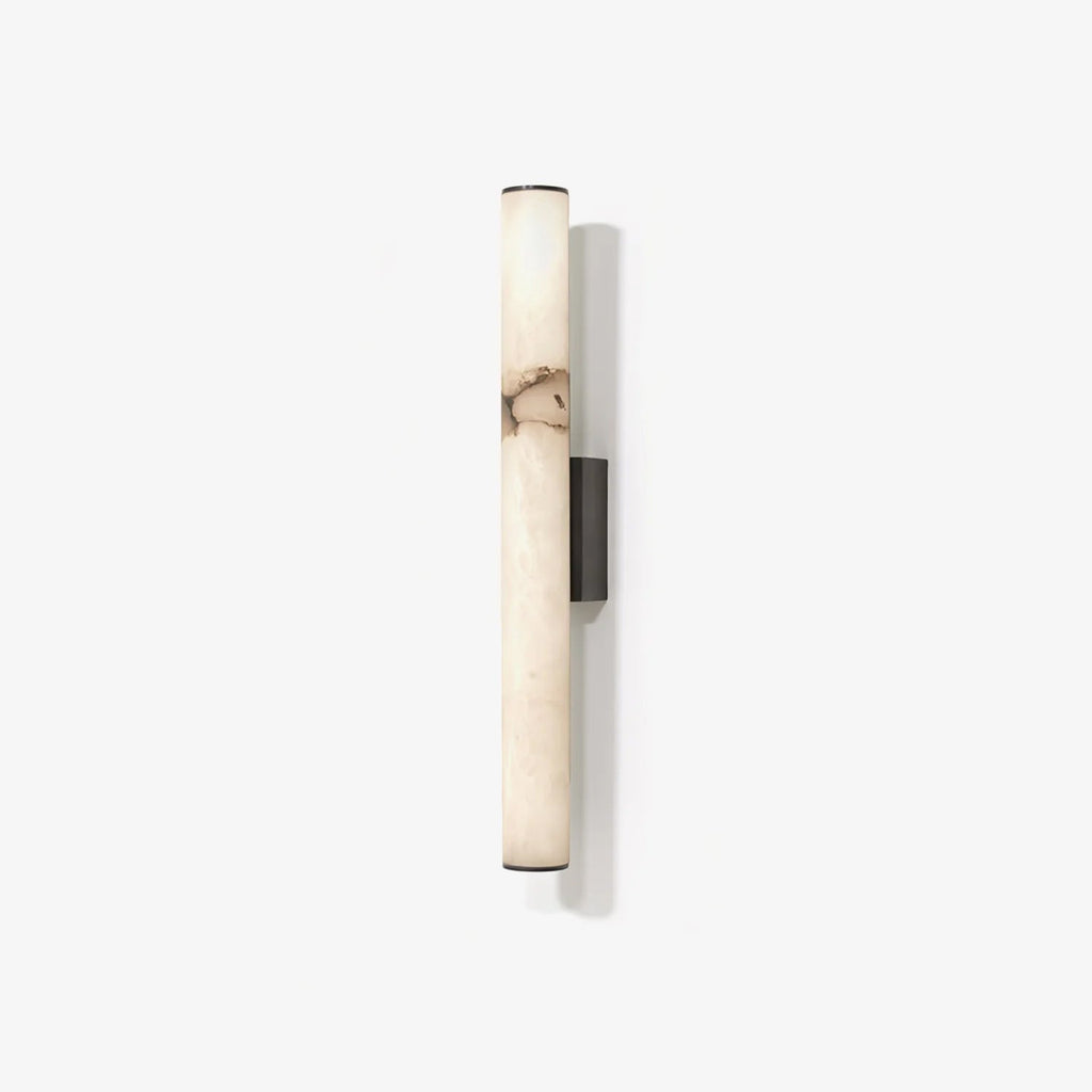 Cylindrical LED marble-patterned wall sconce with metal end caps
