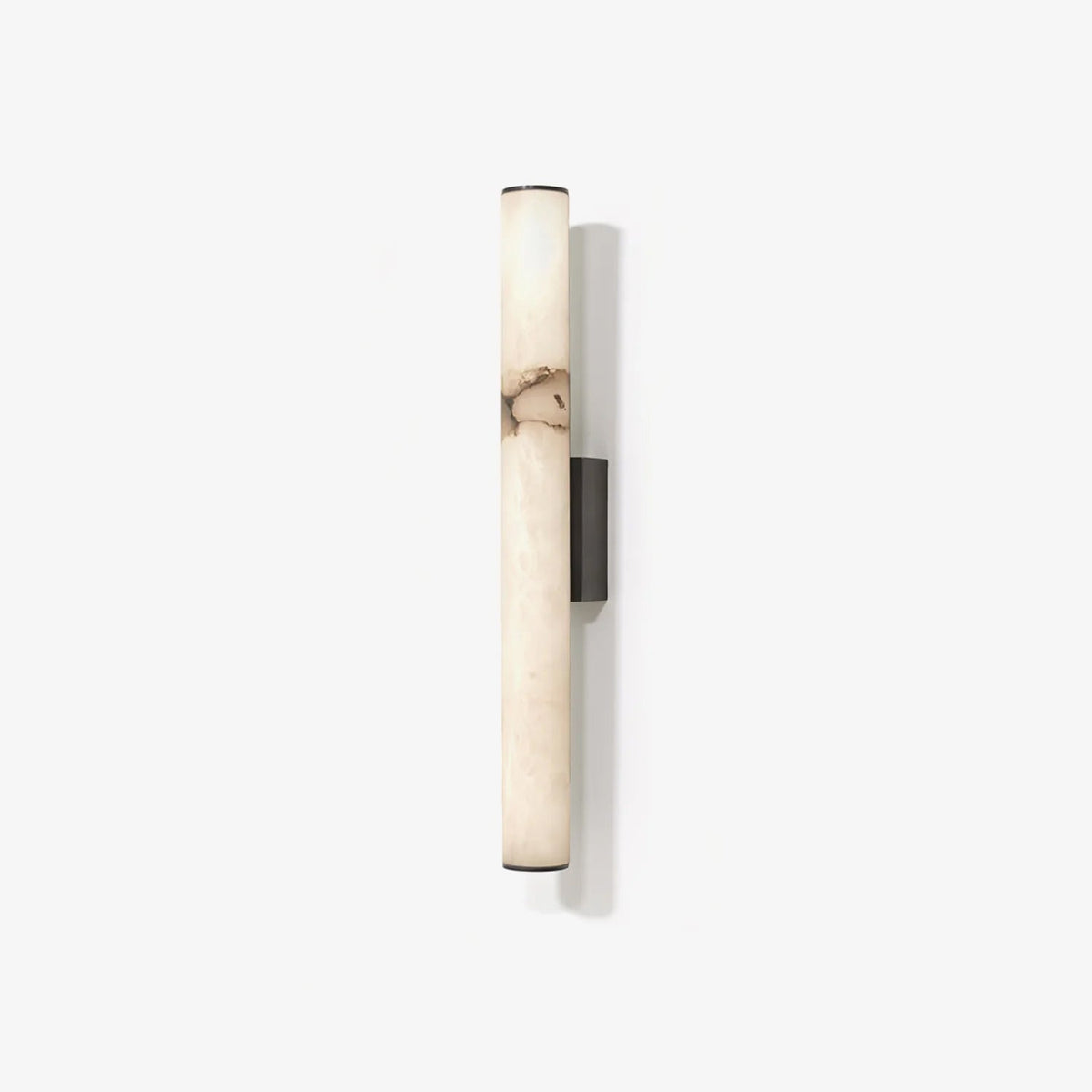 Cylindrical LED marble-patterned wall sconce with metal end caps