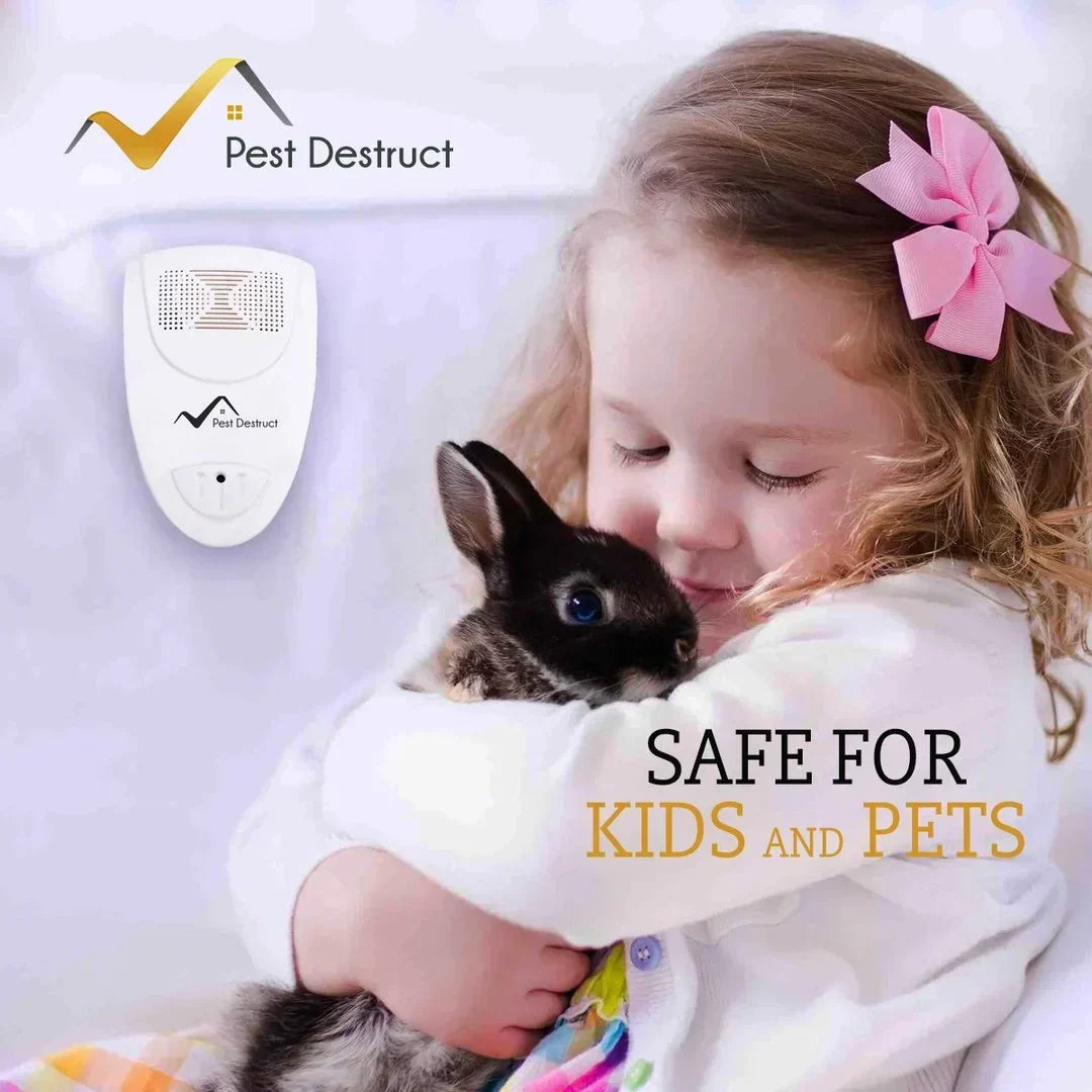White ultrasonic bed bug repeller with speaker grille and blue indicator light