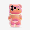 Pink iridescent bear-shaped iPhone case with raised camera cutouts