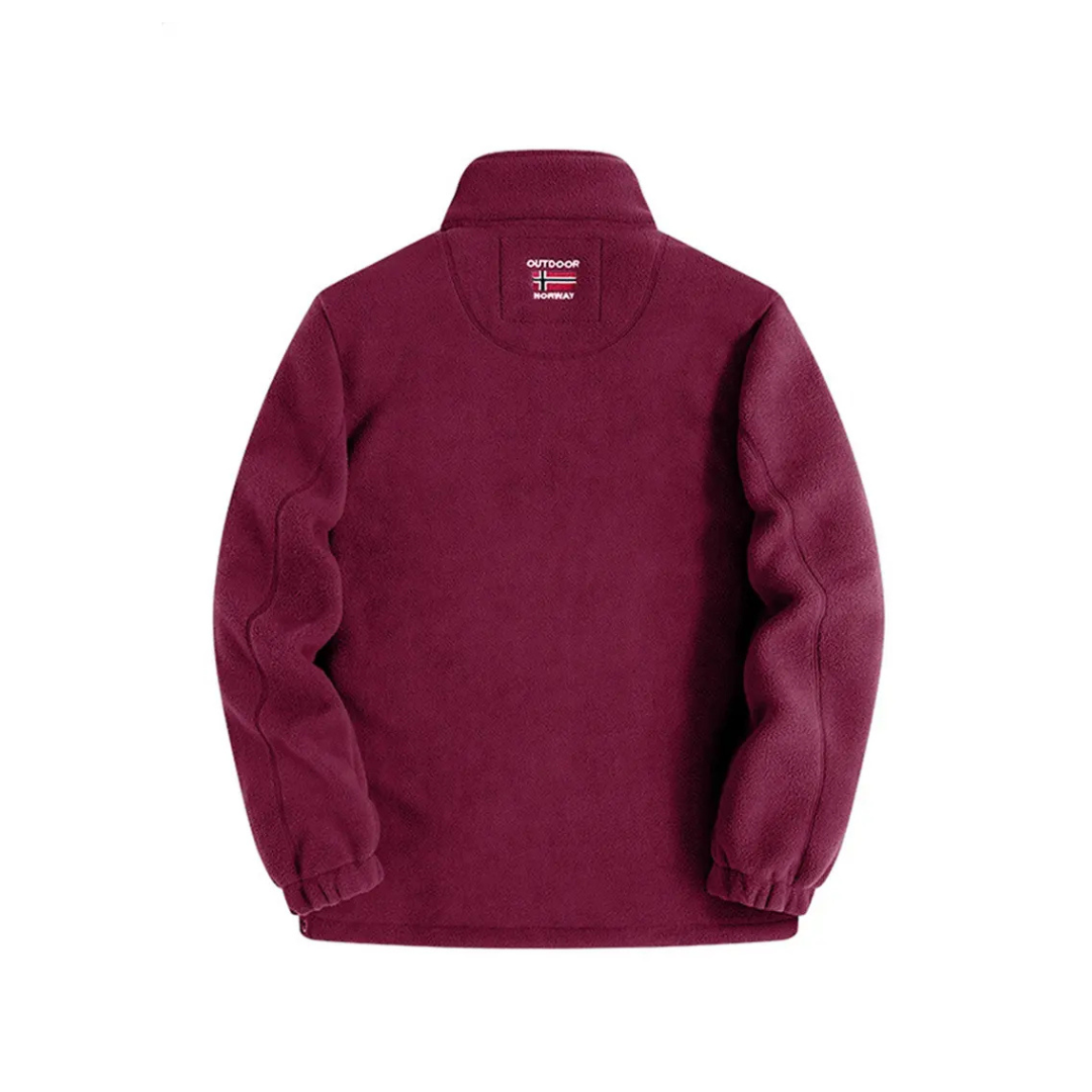 Full-zip textured fleece jacket with stand collar and front pockets