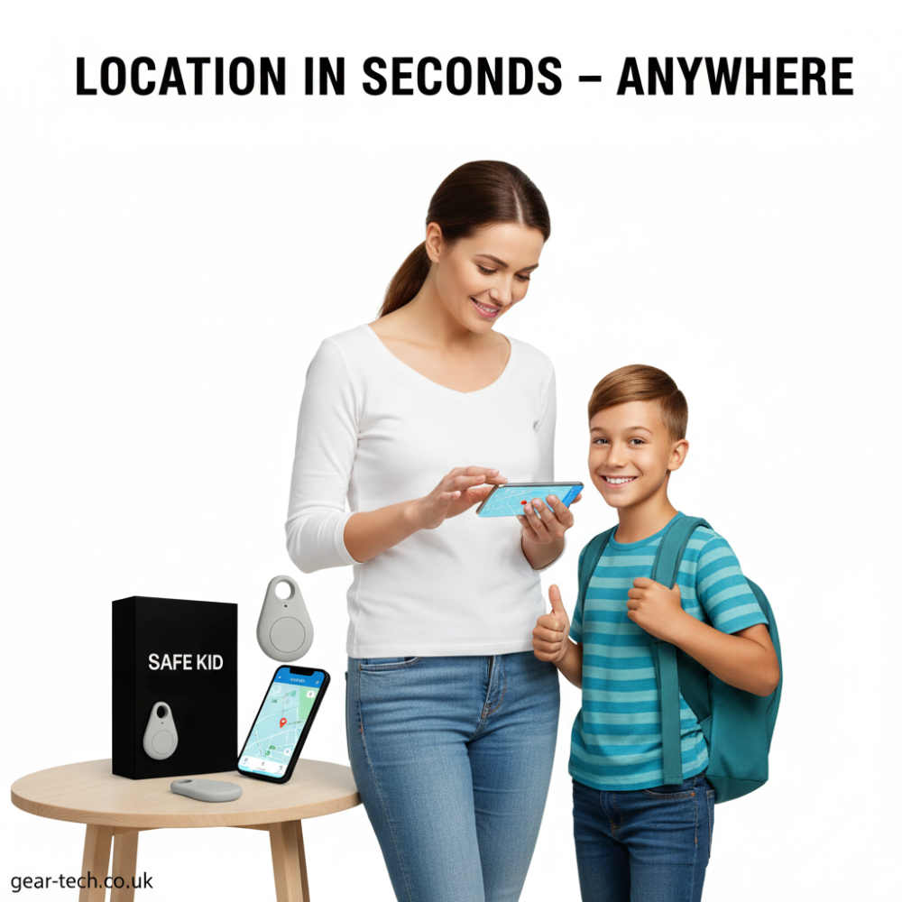 Compact teardrop GPS tracker for children with top hanging hole