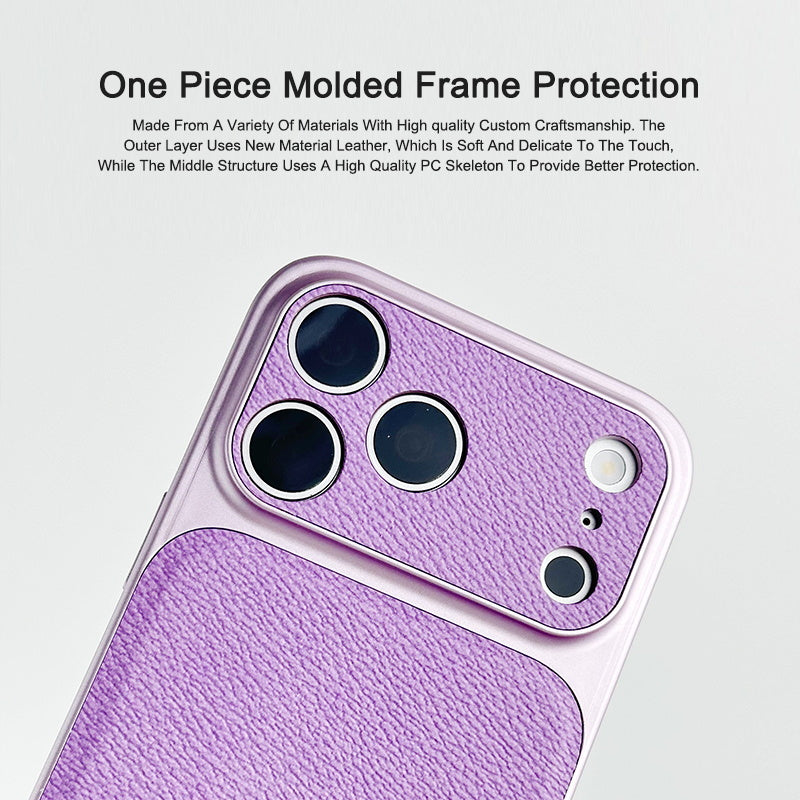 Textured iPhone case with raised camera frame and side button covers