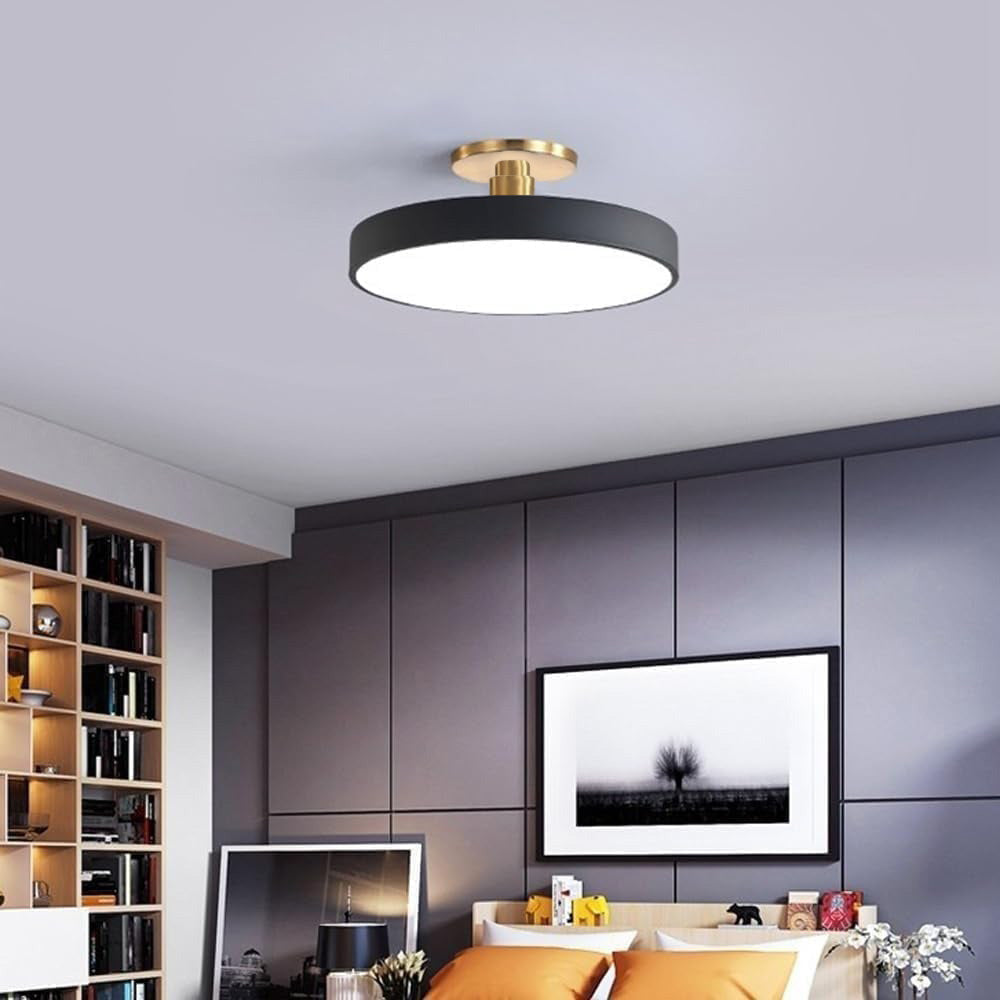 Round LED semi flush ceiling light with circular diffuser and ceiling mount