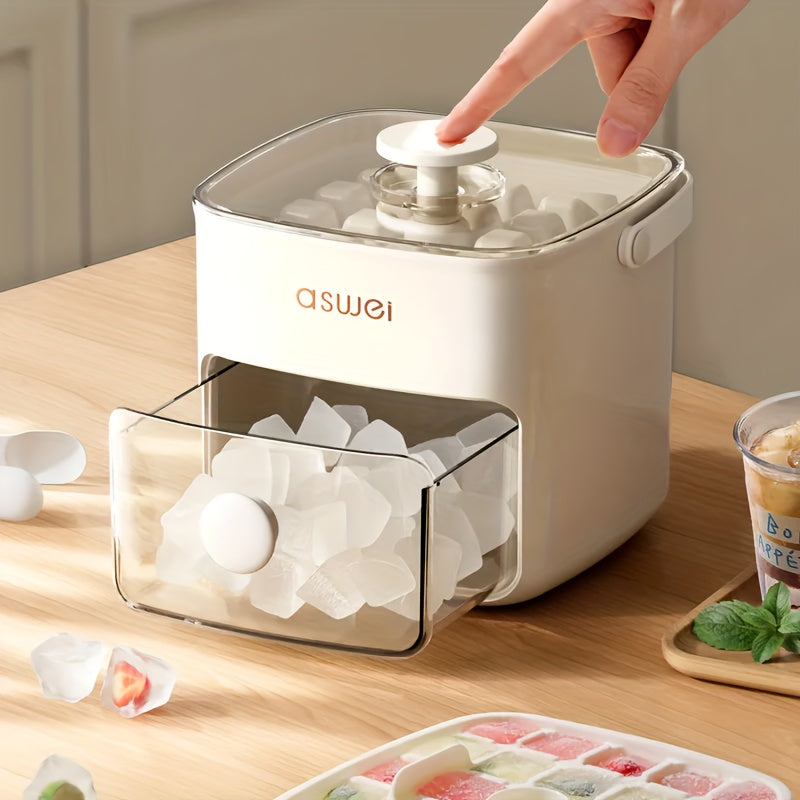 White countertop ice cube maker with transparent drawer and clear lid