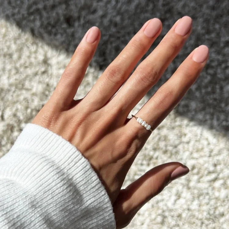 Gold-tone ring with a row of white pearl details