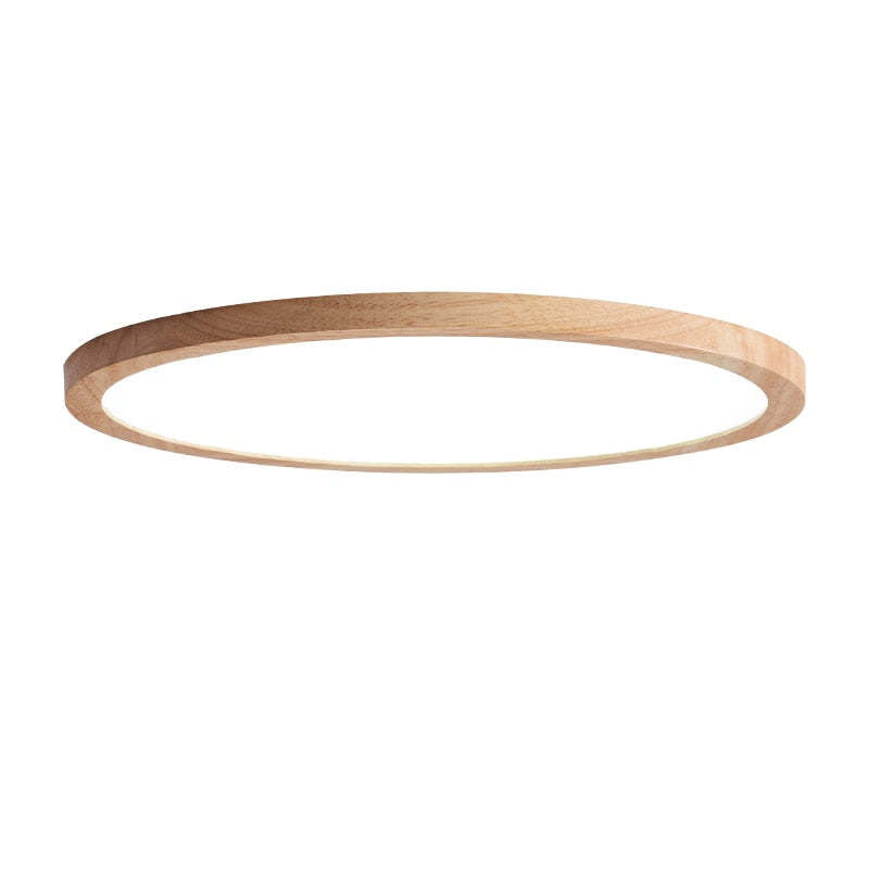 Round slim ceiling light with a natural wood-effect ring and white diffuser