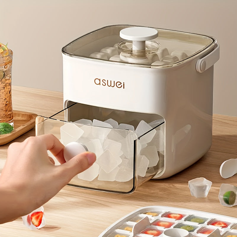 White countertop ice cube maker with transparent drawer and clear lid