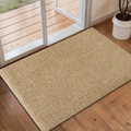 Beige rectangular textured indoor door mat with dark finished edge