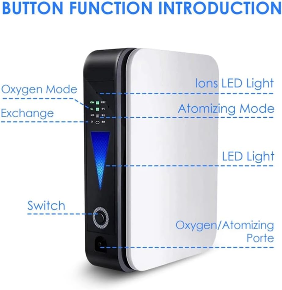 White and black portable oxygen concentrator with oxygen tube, mask and power accessories