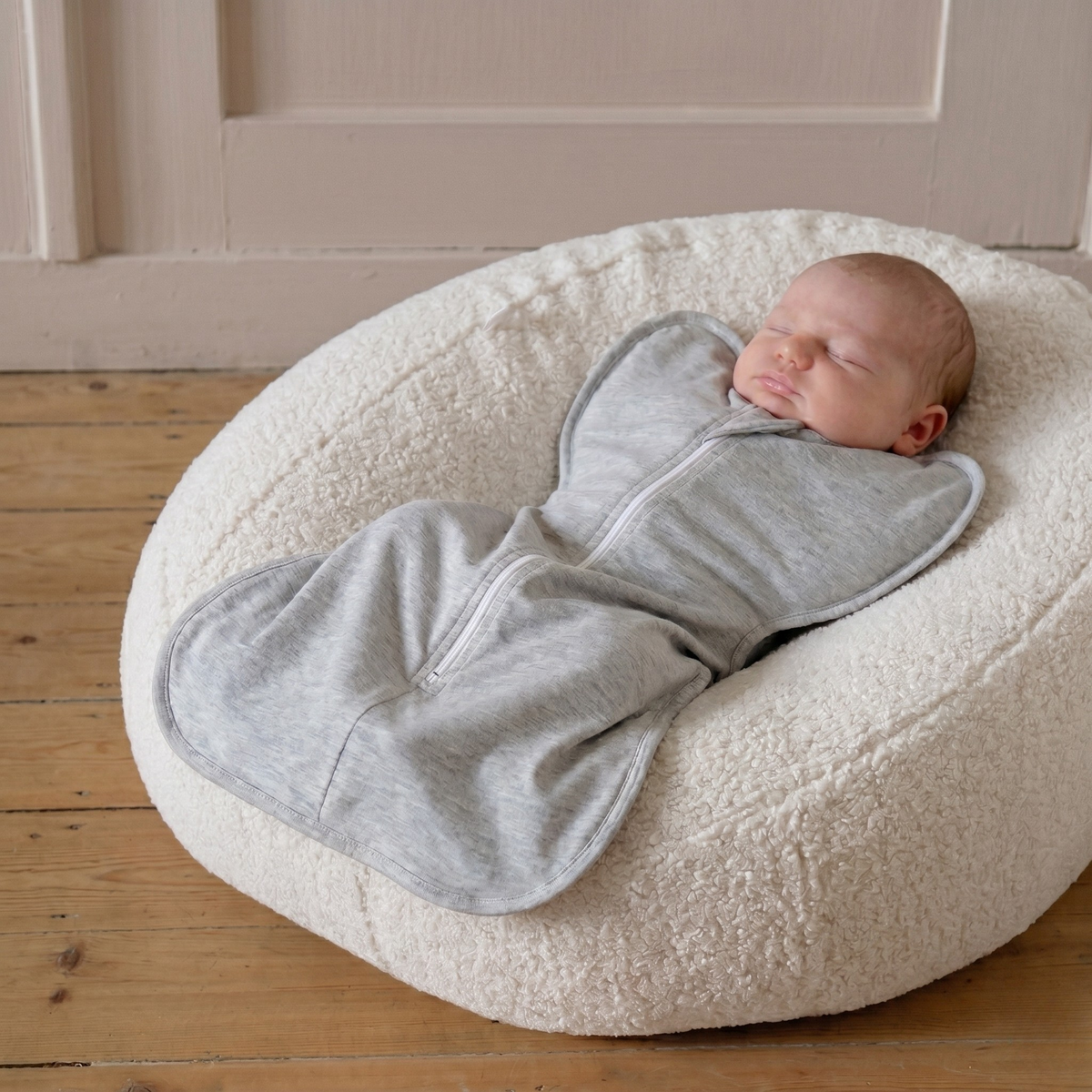 Baby swaddle sleep sack with full-length front zip