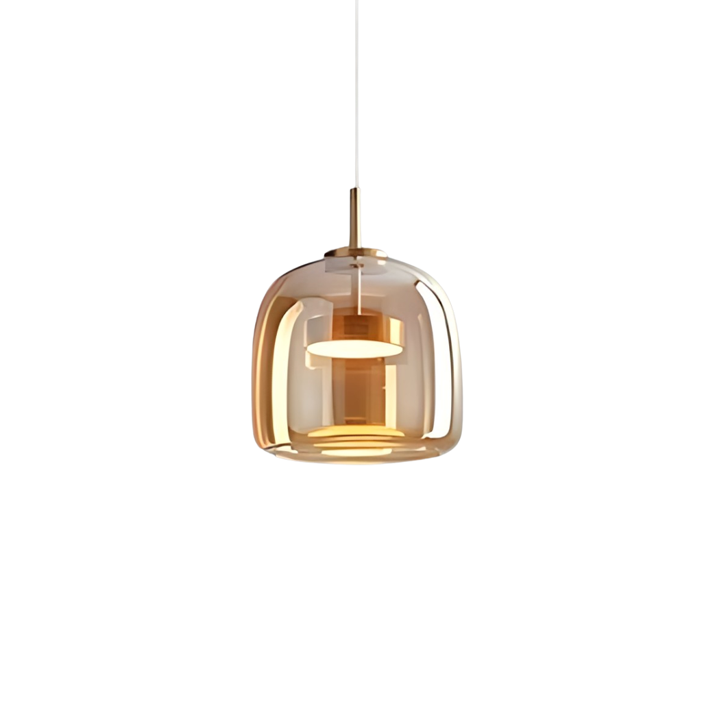 Rounded pendant light with translucent shade and hanging cord