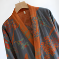 Floral wrap bathrobe with tie waist, pockets and contrast trim