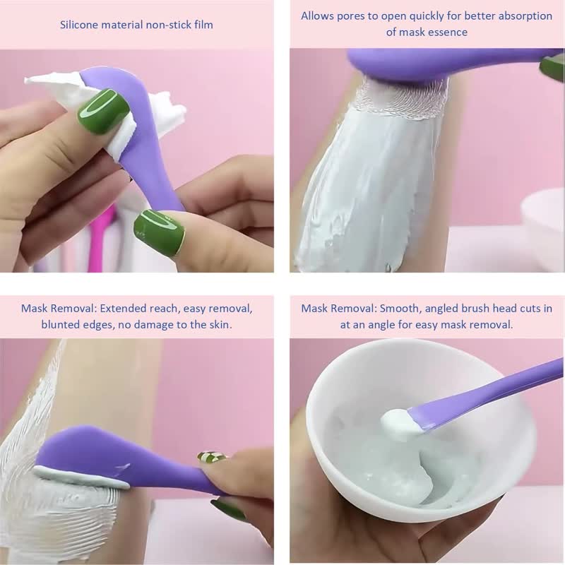 Silicone facial mask brush with an angled head and extended handle