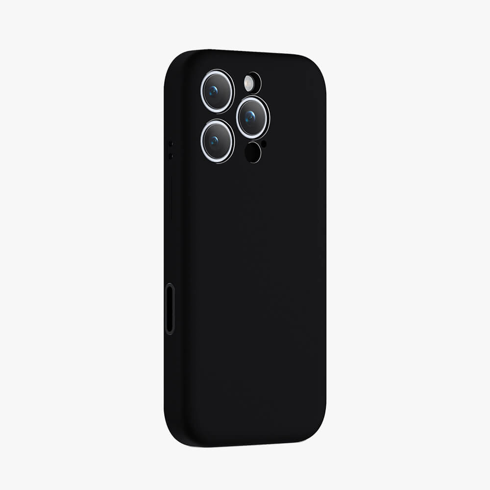 Black iPhone case with triple-camera cutout and circular rear ring detail