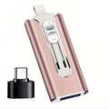 Compact 4-in-1 USB flash drive with multiple connectors and separate black adapter
