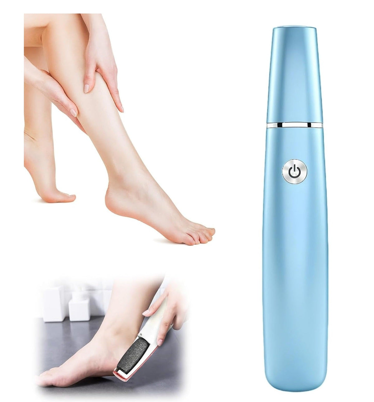 Handheld electric callus remover with capped top and power button