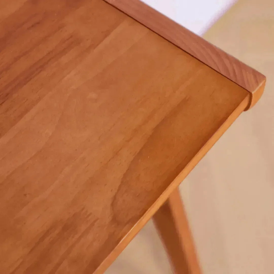 Brown two-tier wooden side table with an open lower shelf