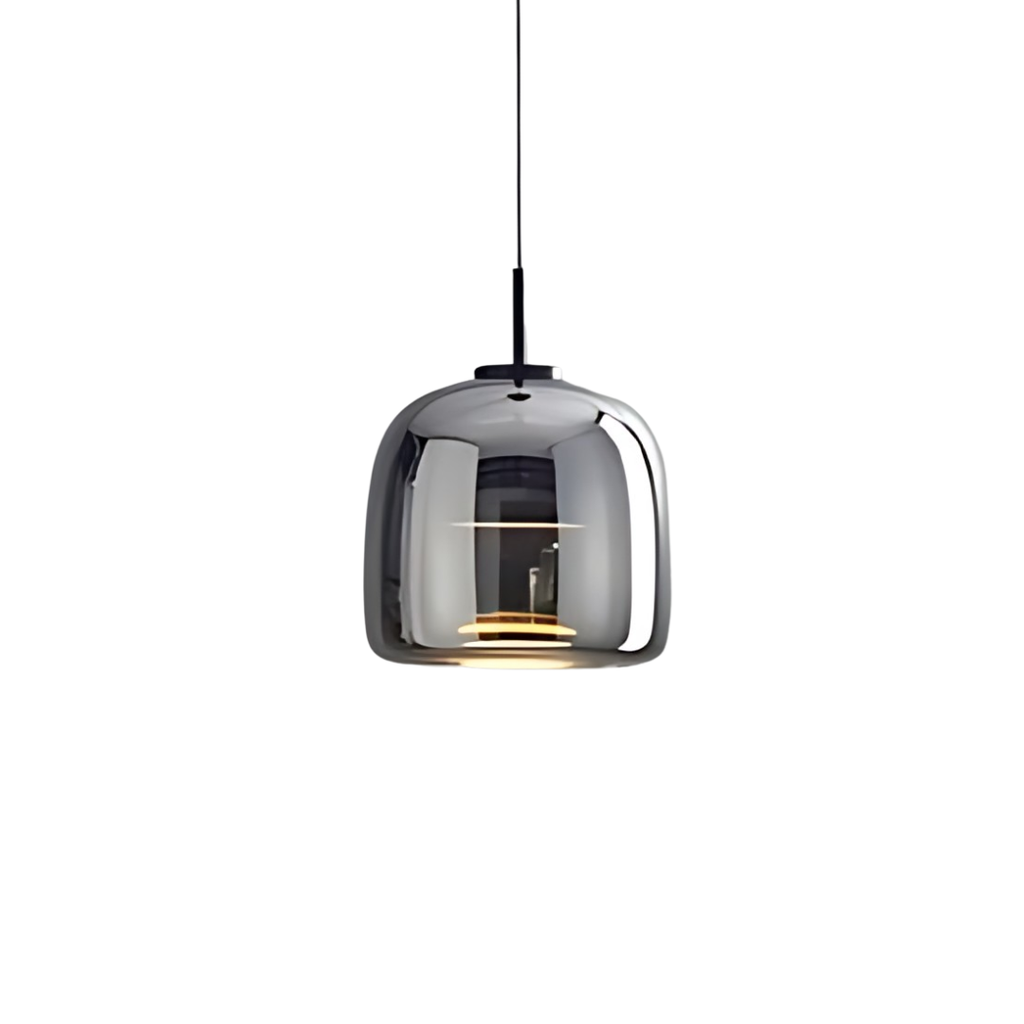 Rounded pendant light with translucent shade and hanging cord