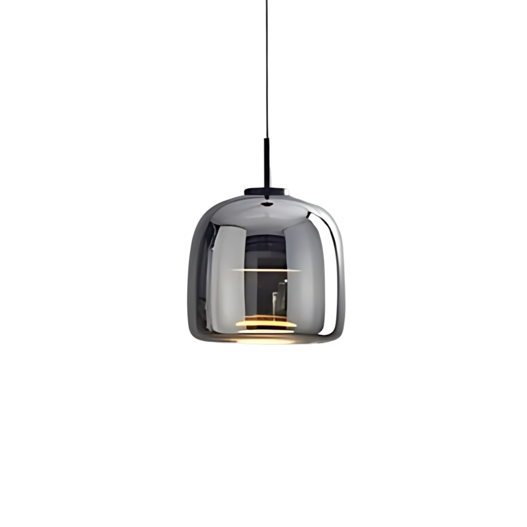 Rounded pendant light with translucent shade and hanging cord